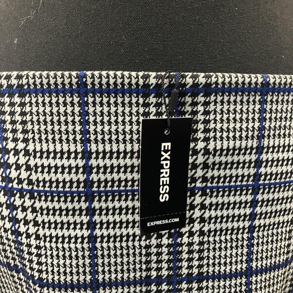 Express Skirt Womens Medium Blue Black White Plaid Houndstooth Pull On Career - Picture 5 of 16